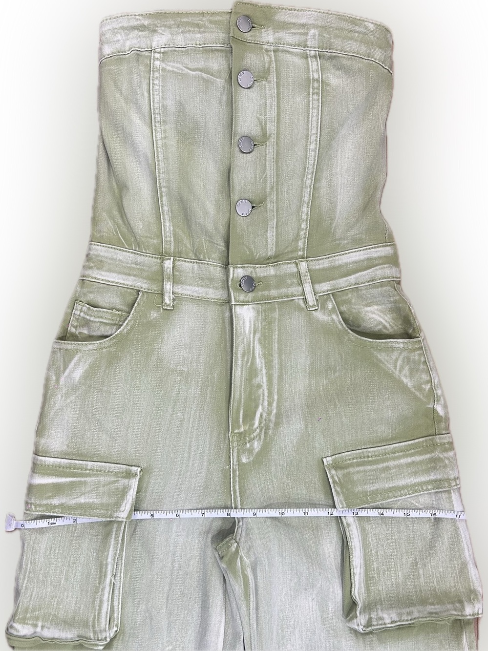 NWT Daisy SZ S Strapless Cargo Jumpsuit in Sage Green/Bust 24”-32” - Picture 6 of 9